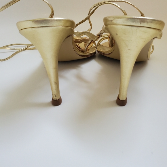 Gold Leather & Rhinestone lace up heel sandles - Picture 11 of 16